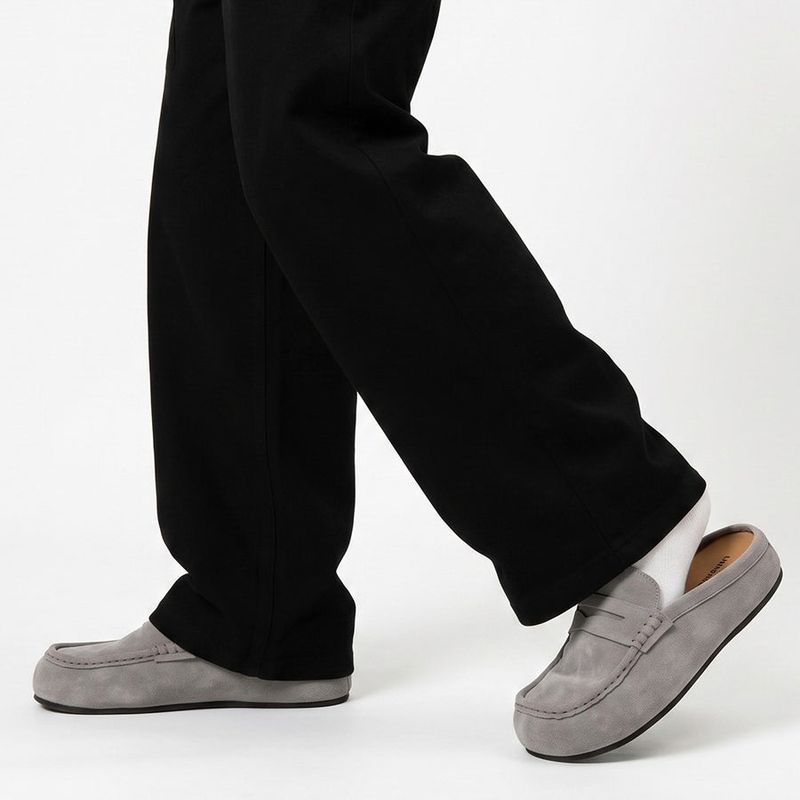 Suede Loafer Slides Gray