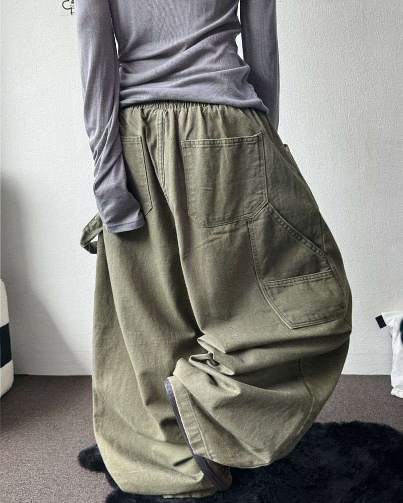 Turi Carpenter Rivet Balloon Cotton Washed Long Pants 4 Colors