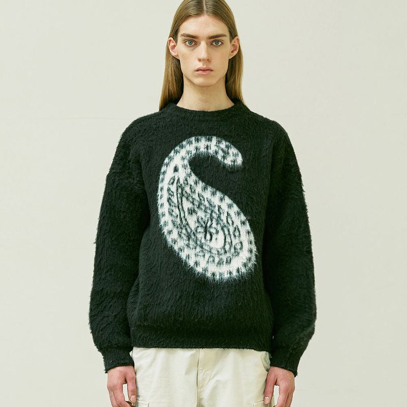 BULKY BRUSH PAISLEY SWEATER BLACK