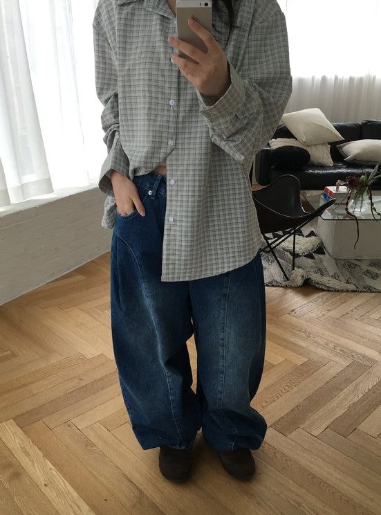 Tele Side Pintuck Wide Denim Pants
