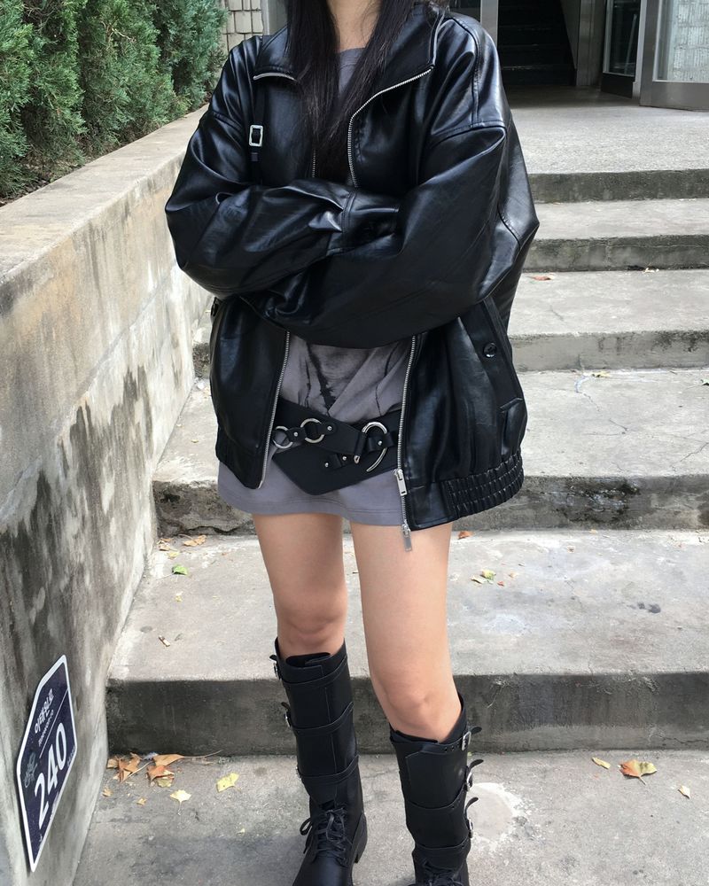Strap leather long boots