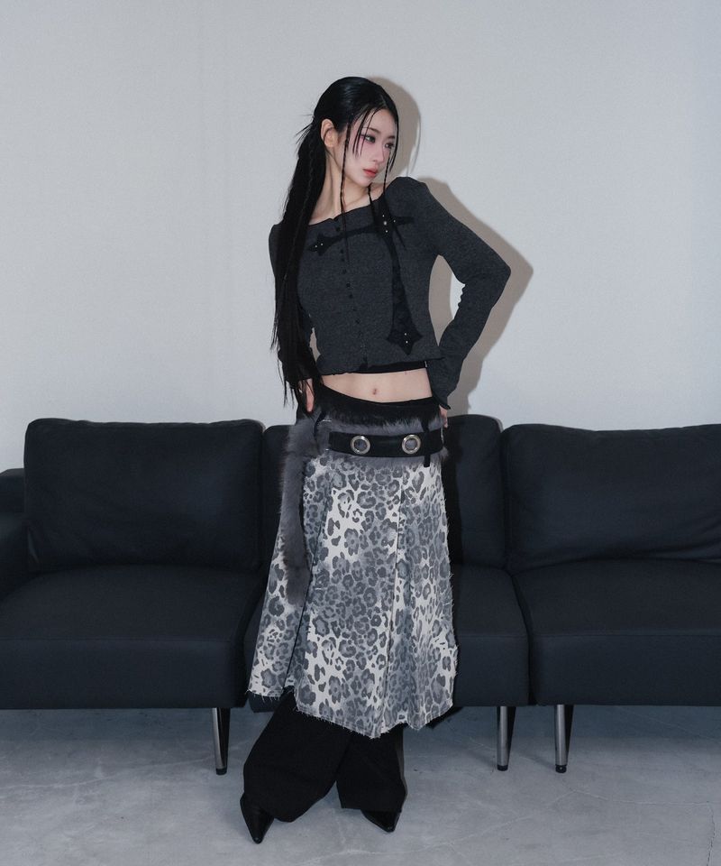 leopard long pleats wrap sk - leopard