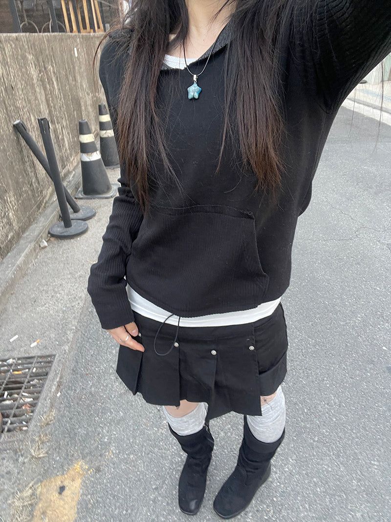 Chunky Damage Button Skirt Pants
