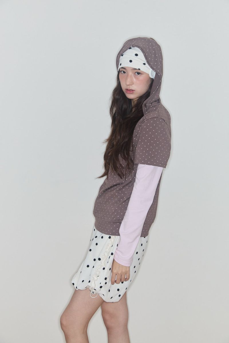 COOKIE LAYERED HOODIE TOP (BROWN / PINK)
