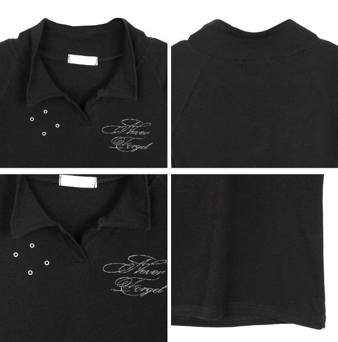 Lasso Eyelet Lettering Collar Tee