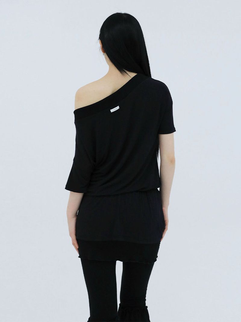 DRAPE BAND OFF-SHOULDER TOP(BLACK)