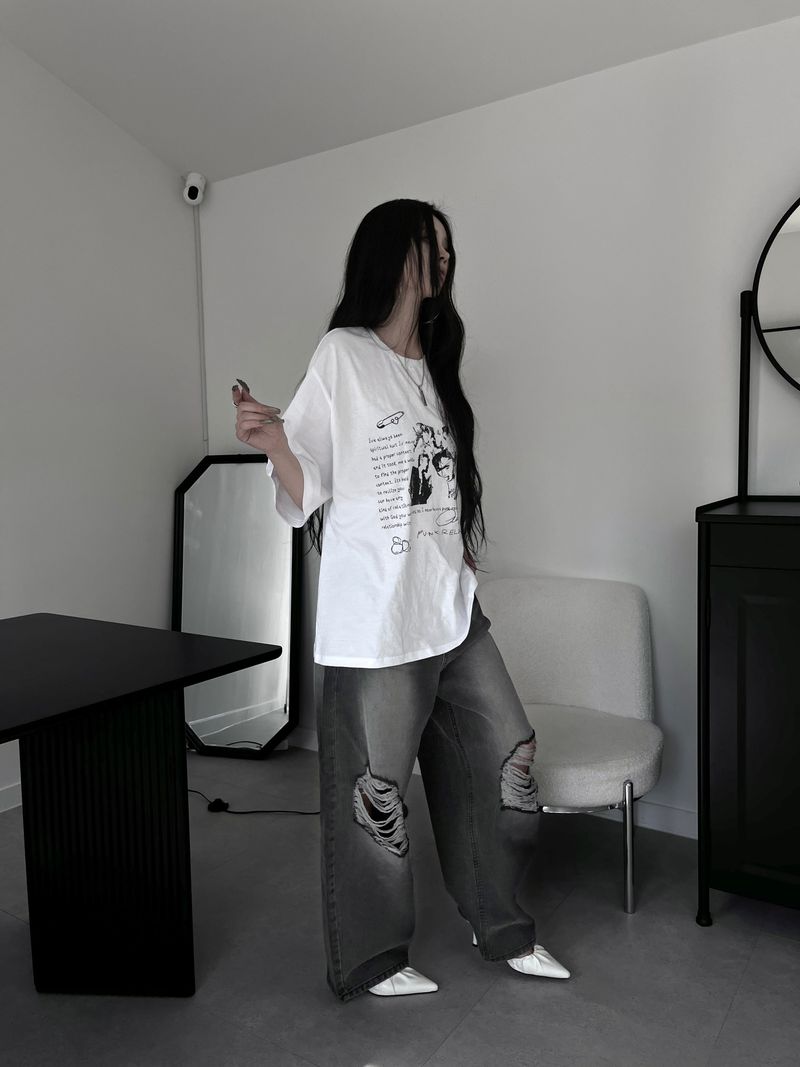 gray damaged balloon denim