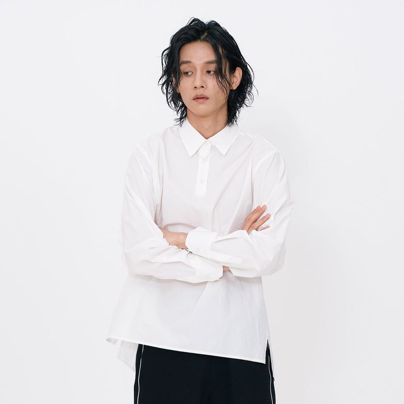 Crinkle Basic Shirts [White]