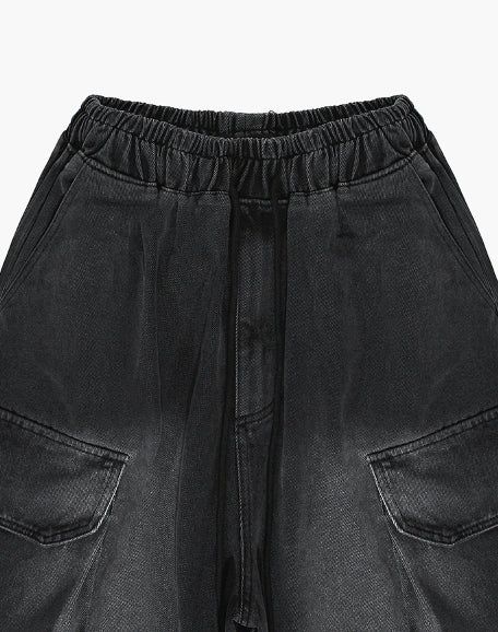 Hip 3D cargo denim banding pants