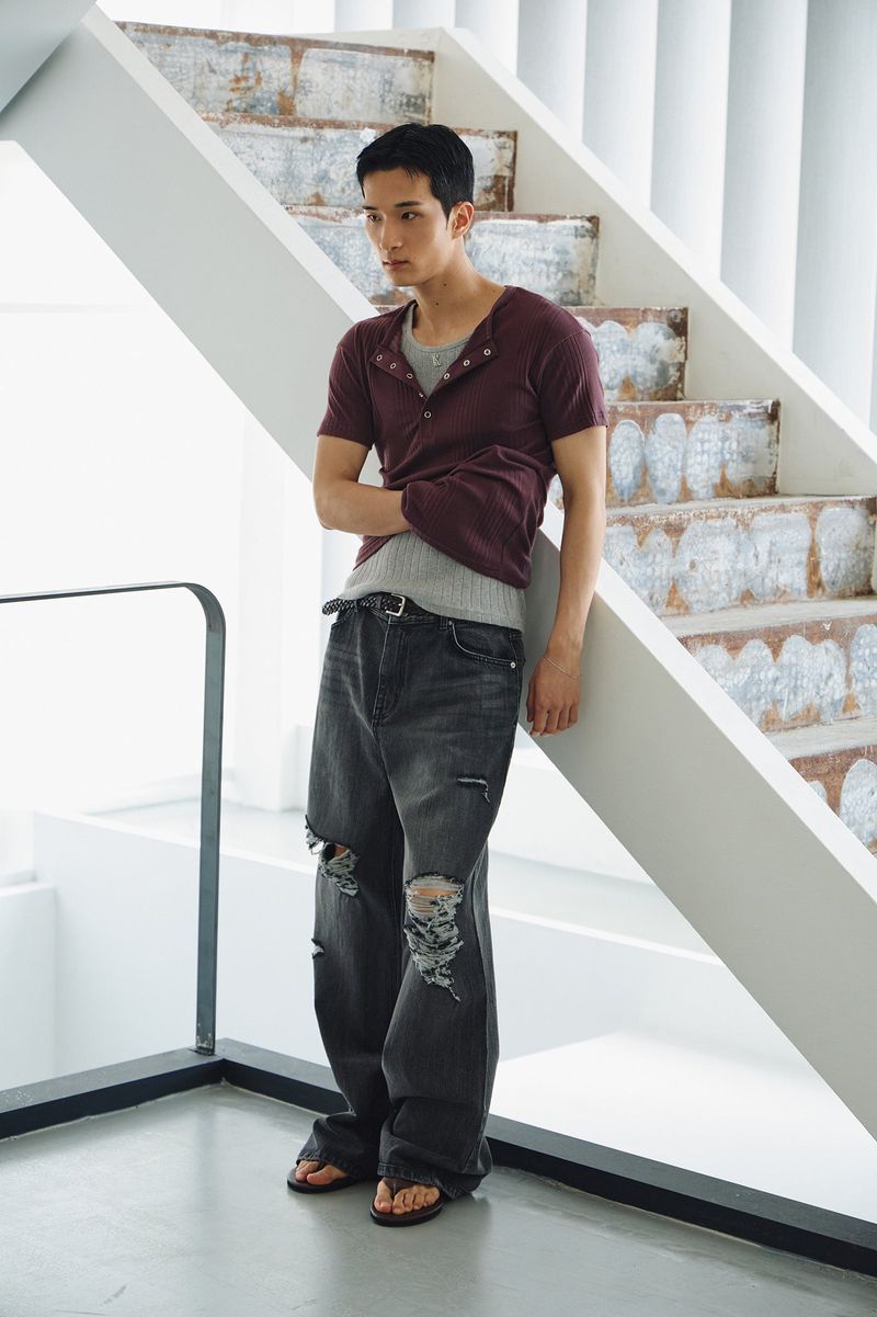 Washed damage wide flare denim pants(Black)