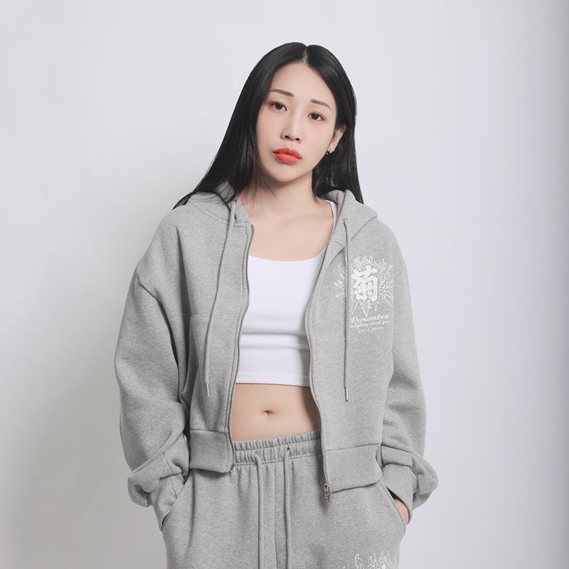 CHRYSTHEMUM HOODIE ZIP UP (GREY)