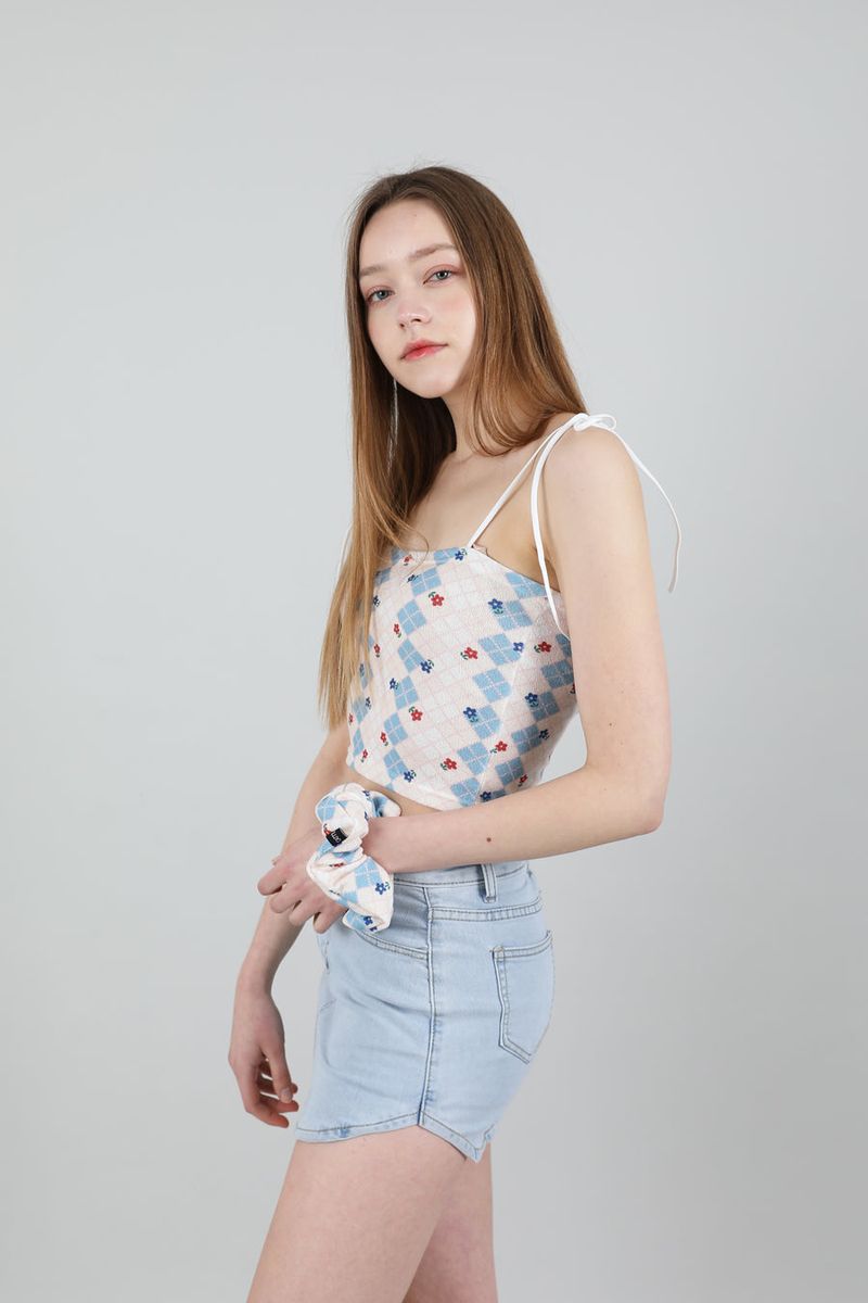 SET Highteen Sleeveless Crop Top Scrunchie Blue