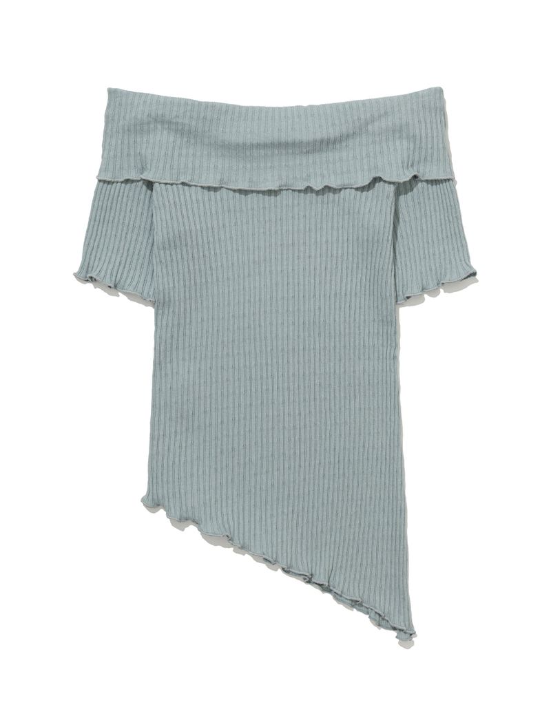 ASYMMETRIC RIB OFF-SHOULDER TEE(MINT)