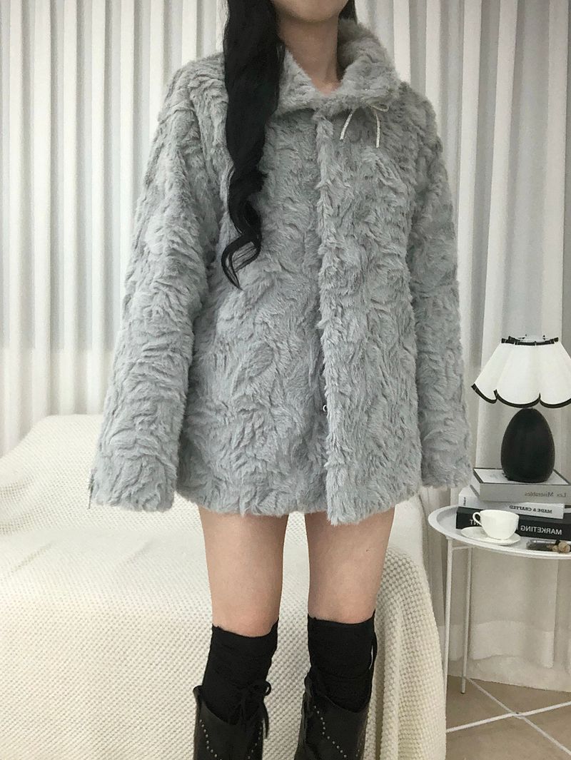 Vintage Creamy Ribbon Fur Jacket