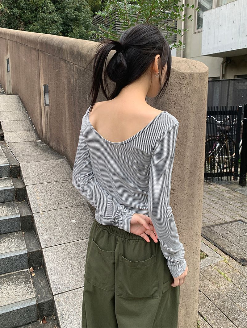PIN STRIPE WIDE NECK LONG SLEEVE (3C)