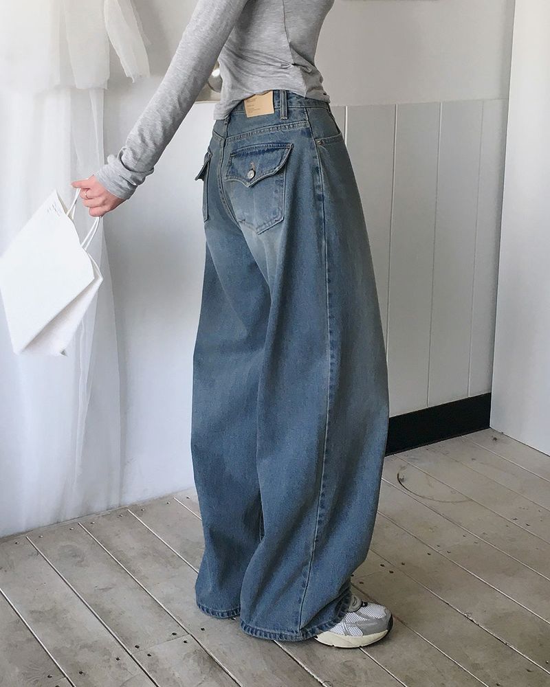 [BELLIDE MADE] Shearing, back pocket denim wide pants