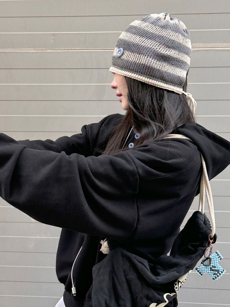 Black button hoodie