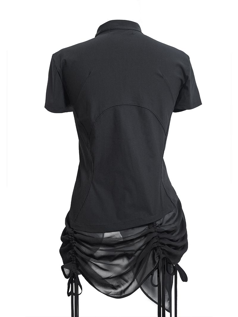 CURVED ZIP-UP SHIRT WITH LAYER . COOL BLACK