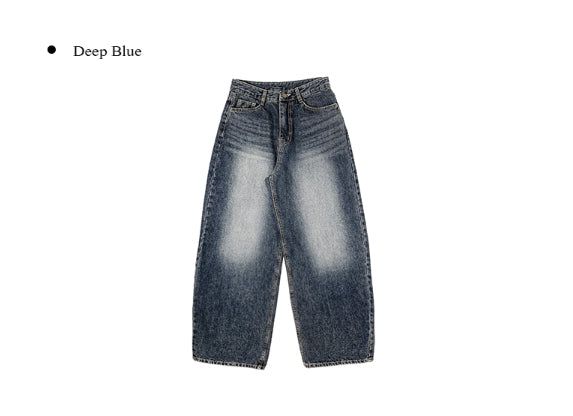 Quart Brushed Deep Blue Denim Washing Wide Pants
