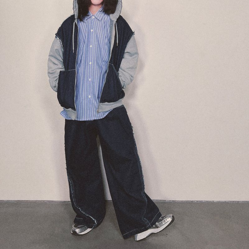layered deconstructed denim pants_blue