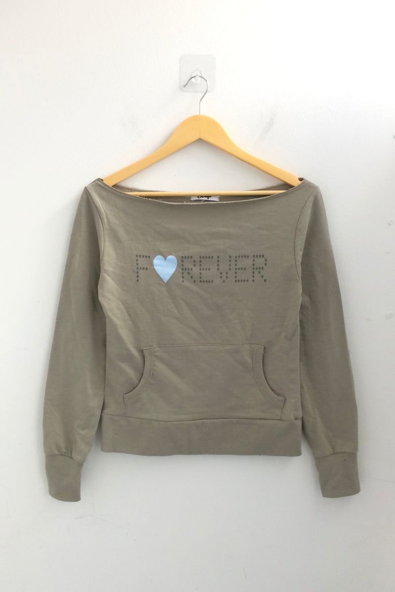 Lettering Heart Boat Neck T-Shirt