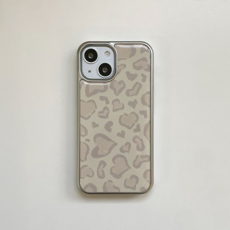 [MADE][Glass Silver Bumper Case] Heart Leopard Drawing Case ⋆ Beige