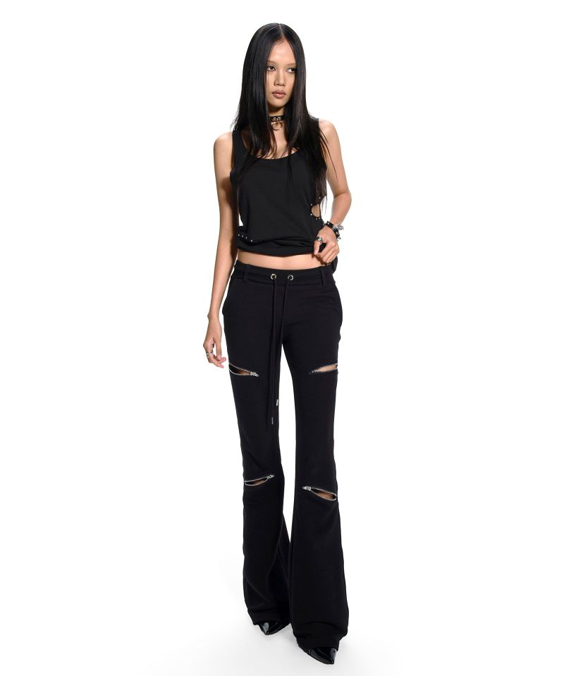 ZIPPER LINE BOOTS CUT SWEATPANTS BLACK
