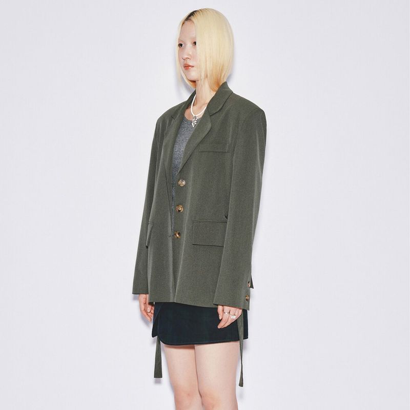 Semi overfit belted jacket [Gloss green]