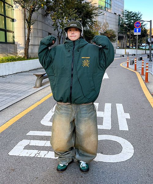 Oversized Two-Way Washed Puffer Jacket (6oz)