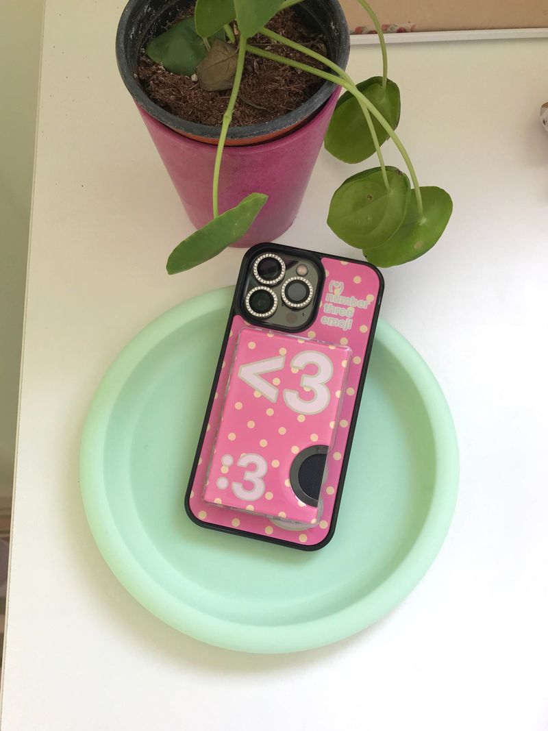 [MADE] Number 3 emoji case + card slot (Pink drink)