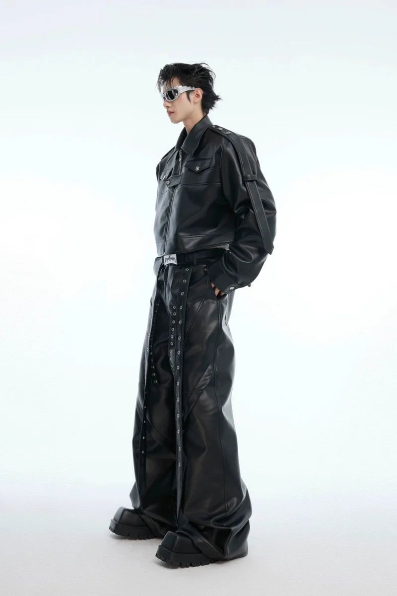 Deconstructed Cropped Leather Biker Jacket