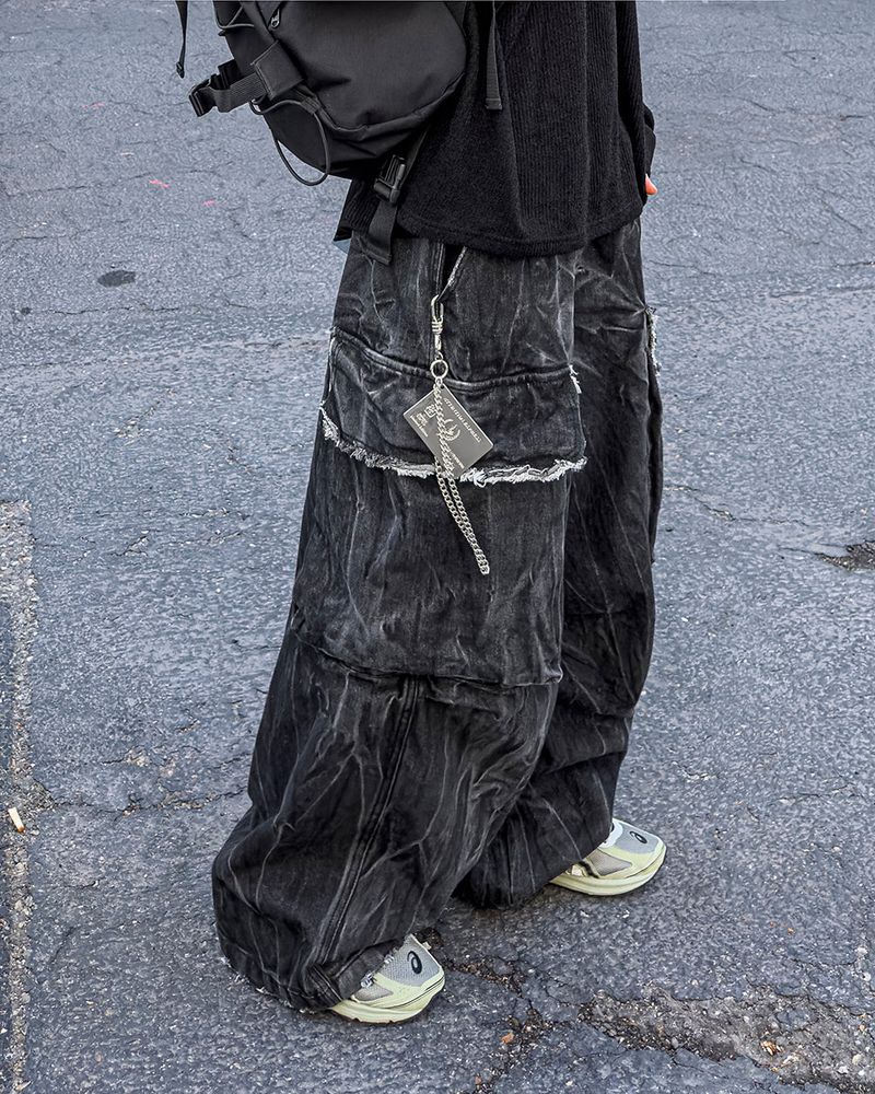 Fringe Balloon Cargo Denim Pants