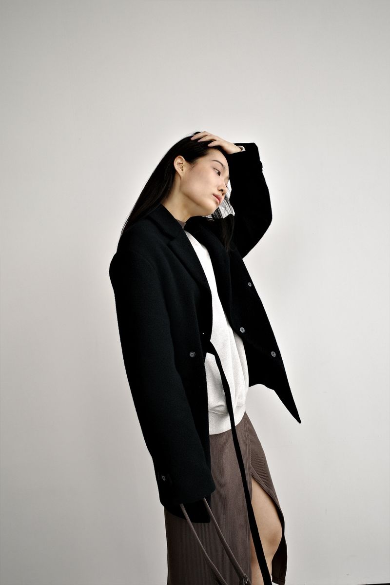 Fuzzy heavy wool coat, Black