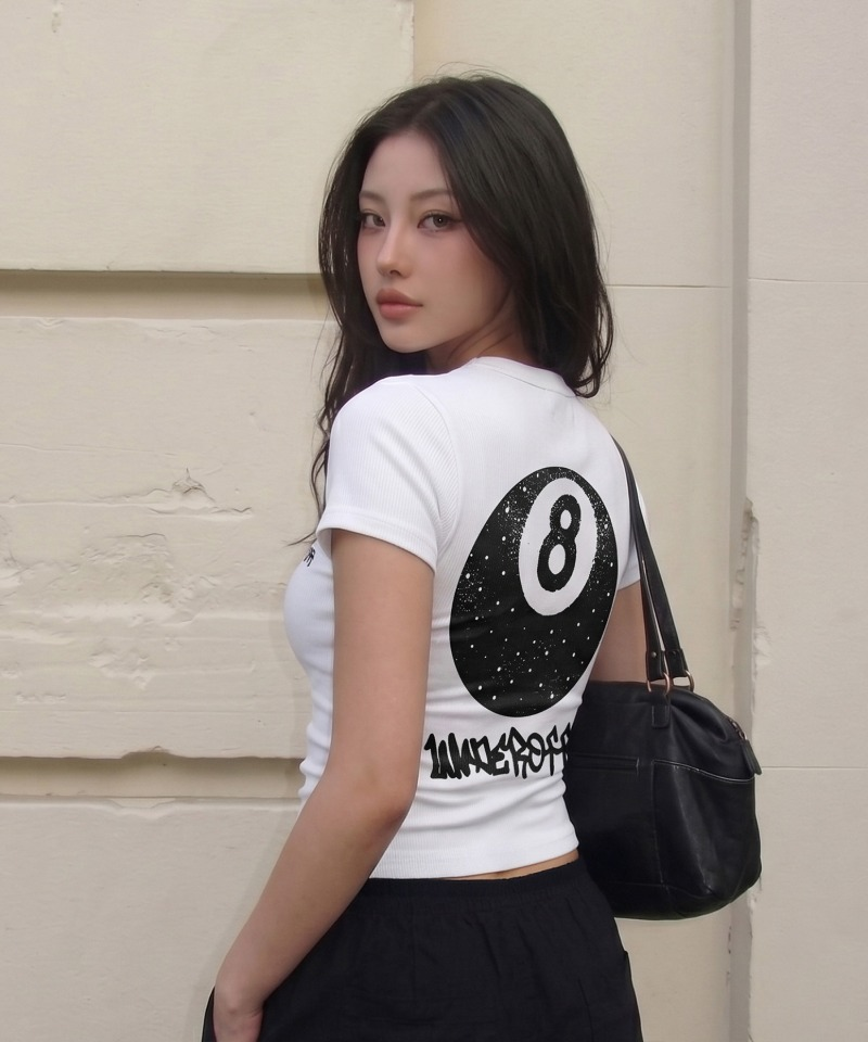 Stretch Cotton Slim Short Sleeve T-shirt Eight Ball White