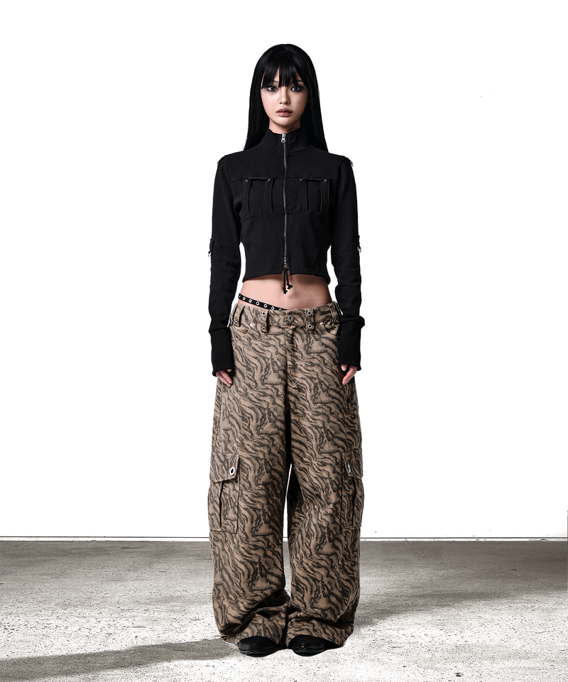 ZEBRA CAMO EYELET BELT-LOOP CARGO PANTS