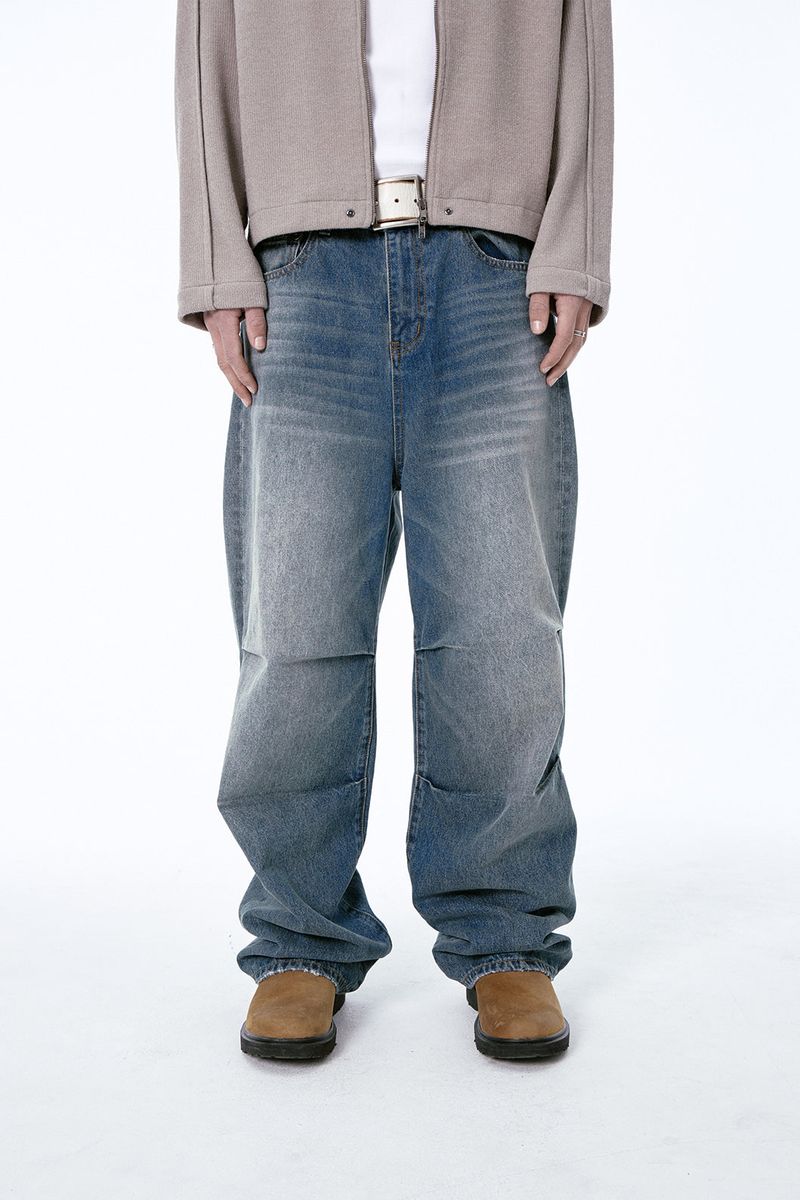 (BASE) TUCK DENIM PANTS (BLUE)