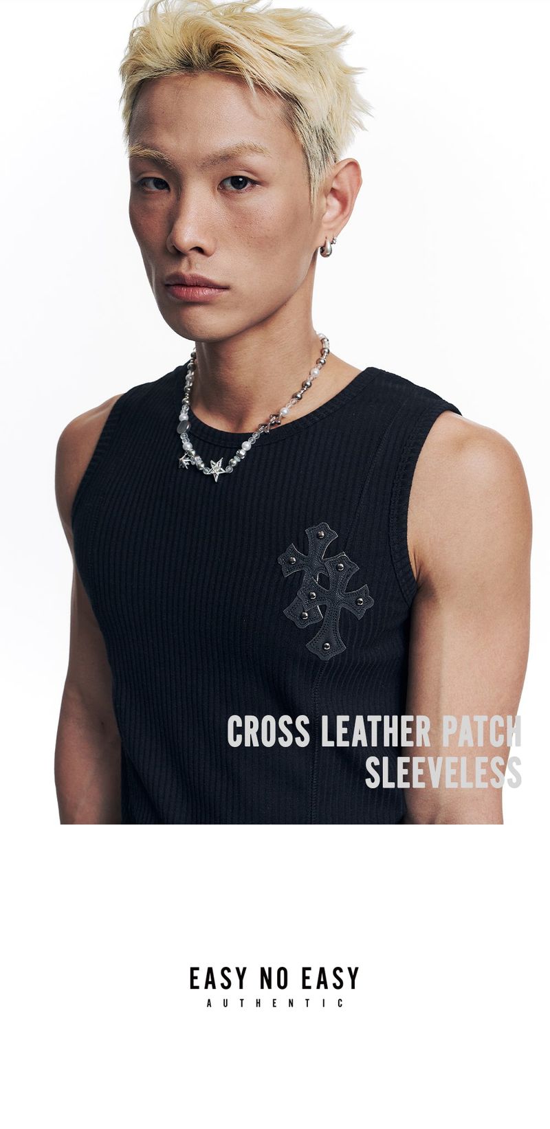 Cross Leather Patch Sleeveless - Black