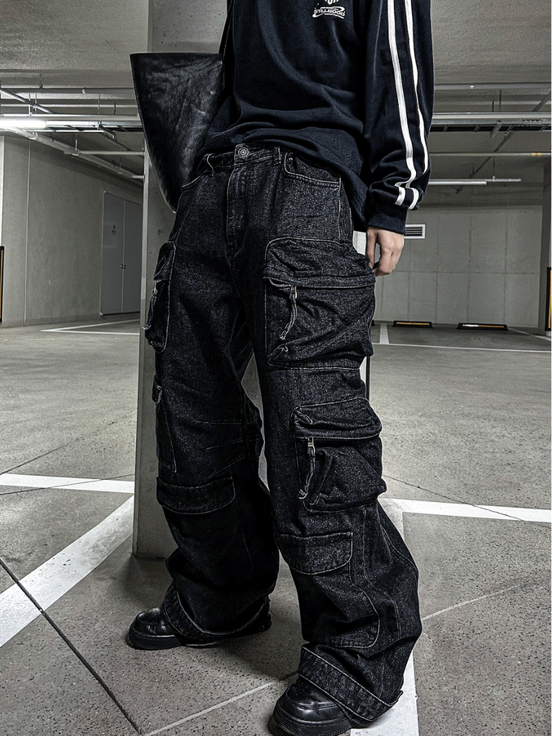 multi pocket cargo denim pants