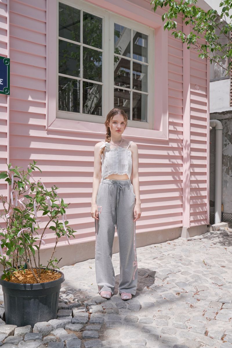 [SS ver] SWEET RIBBON SWEAT PANTS - GRAY/PINK