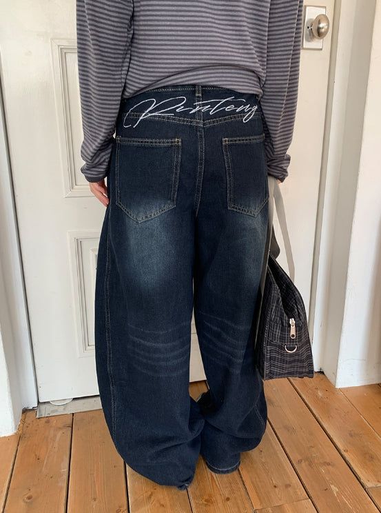 Kepan Lettering Wide Denim Pants