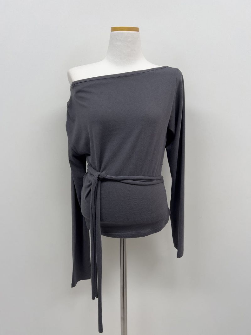 Boat Neck Shirring Wrap T-Shirt