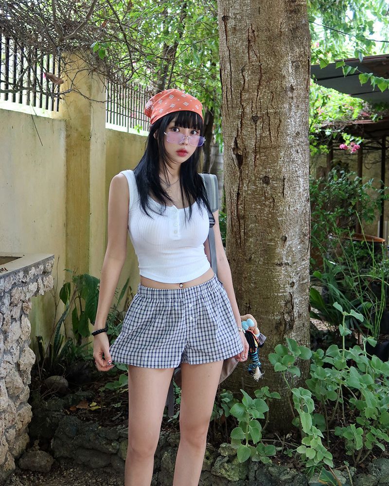 Check Button Trunk Brief Shorts