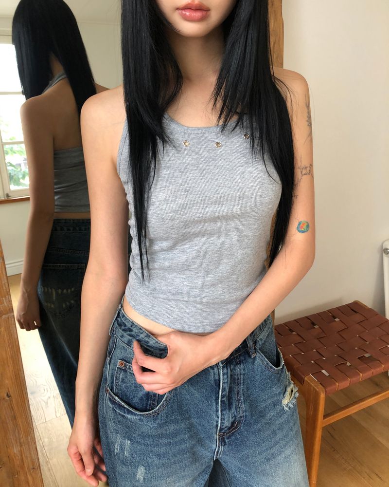 Beniz Eyelet Halter Sleeveless Top
