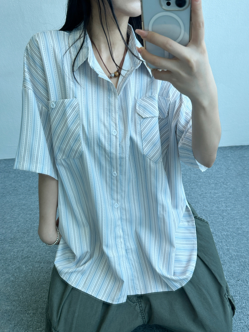 STRIPED STRIPE OVER SHIRT💚💛🤍