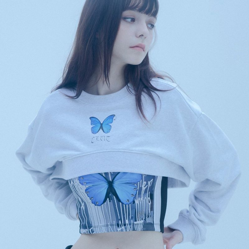 CLUT STUDIO(クラットスタジオ)の「0 8 butterfly crop sweat shirt - GREY(Tops)」
