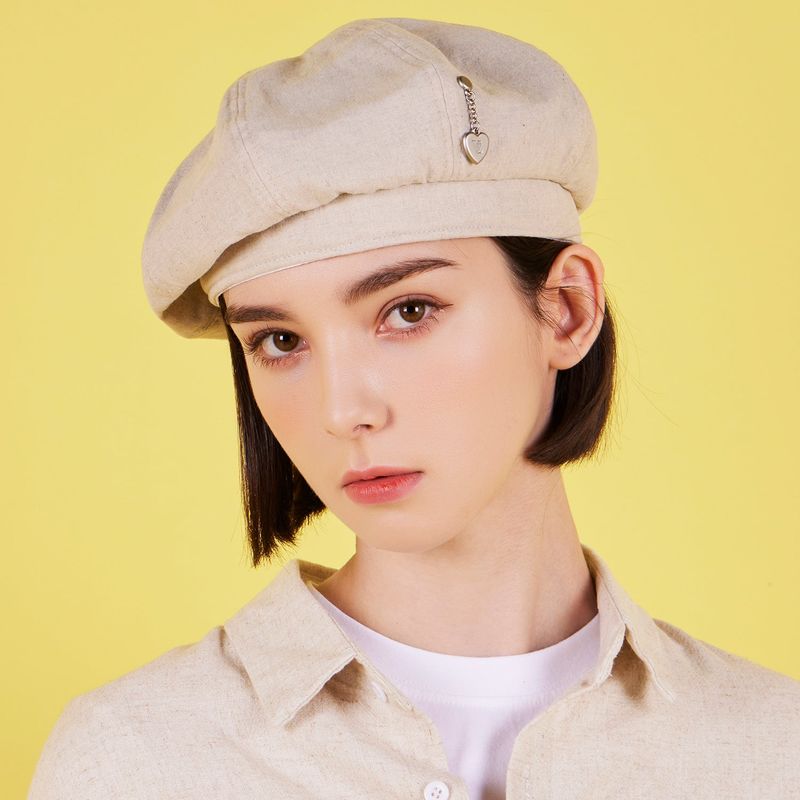 Heart Chain Stud Linen Beret Natural