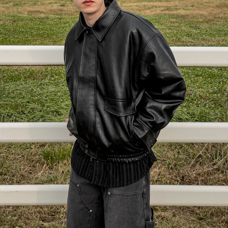 Lining fur oversized leather jumper