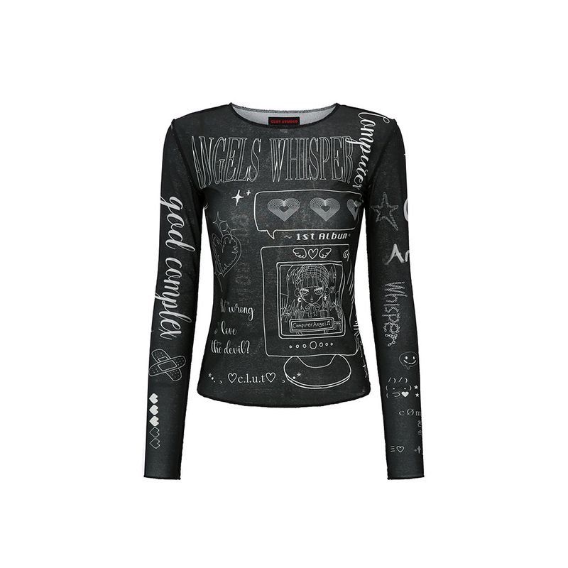 Computer Angel Print Top - BLACK