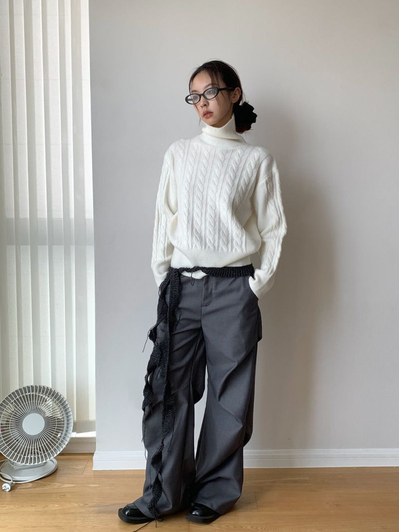 Jacquard Turtleneck Twisted Wool Knitwear