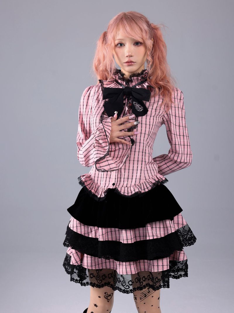 EVIL TOOTH Velvet Quartet Striped Symphony Notes Elements Old-fashioned Fluffy skirt